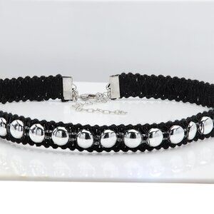 Black Lace Gothic Choker Adjustable black with Silver tone design cups (#13)